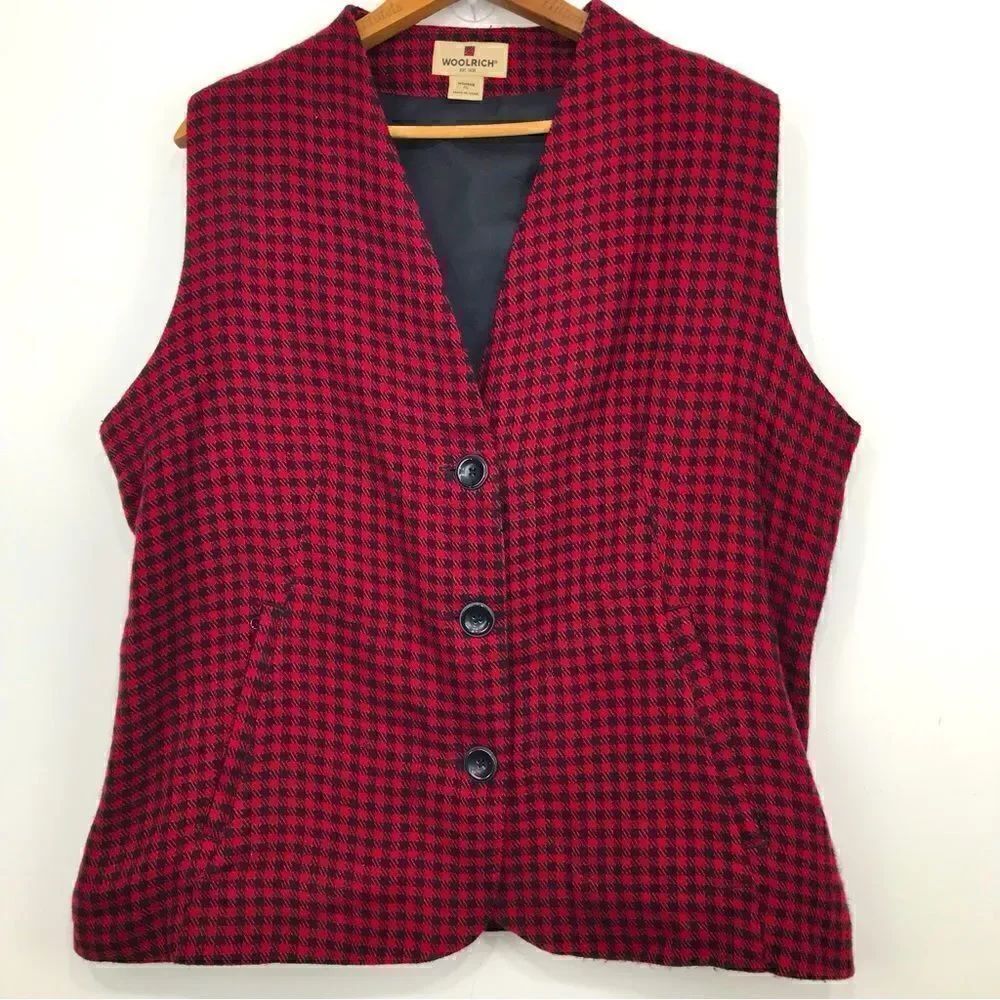 Woolrich Red Black Buffalo Plaid Holiday Button Up Vest